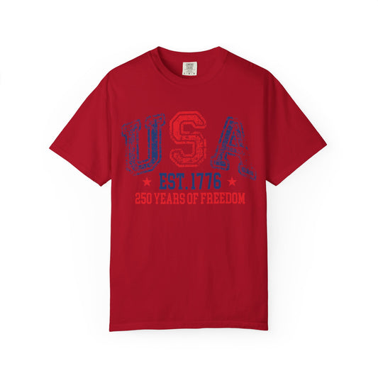 Redpatriotic USA Shirt featuring vintage American flag graphics, fireworks, and distressed USA-inspired design for 4th of July celebrations and USA 250 anniversary apparel