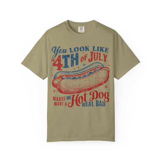 Funny Hot Dog 4th of July Comfort Colors Shirt: Patriotic USA Flag