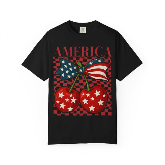 America Cherries 4th of July Shirt: Patriotic Comfort Colors Tee