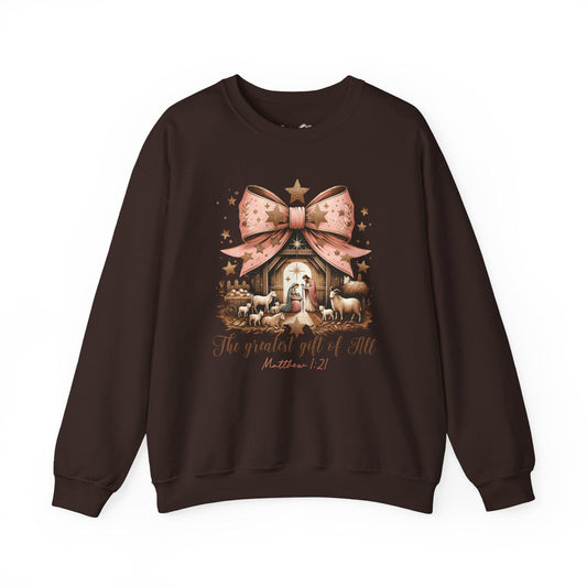 Bow Nativity Sweatshirt, Christian Christmas Gift