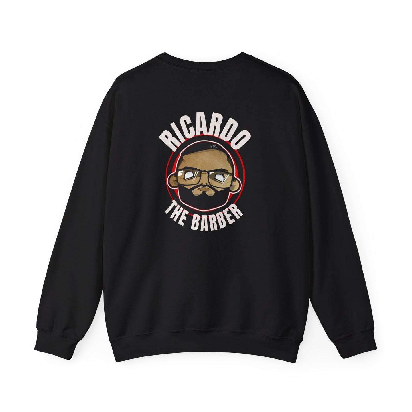 Ricardo the Barber Apparel with logo on the left chest and full Back.
