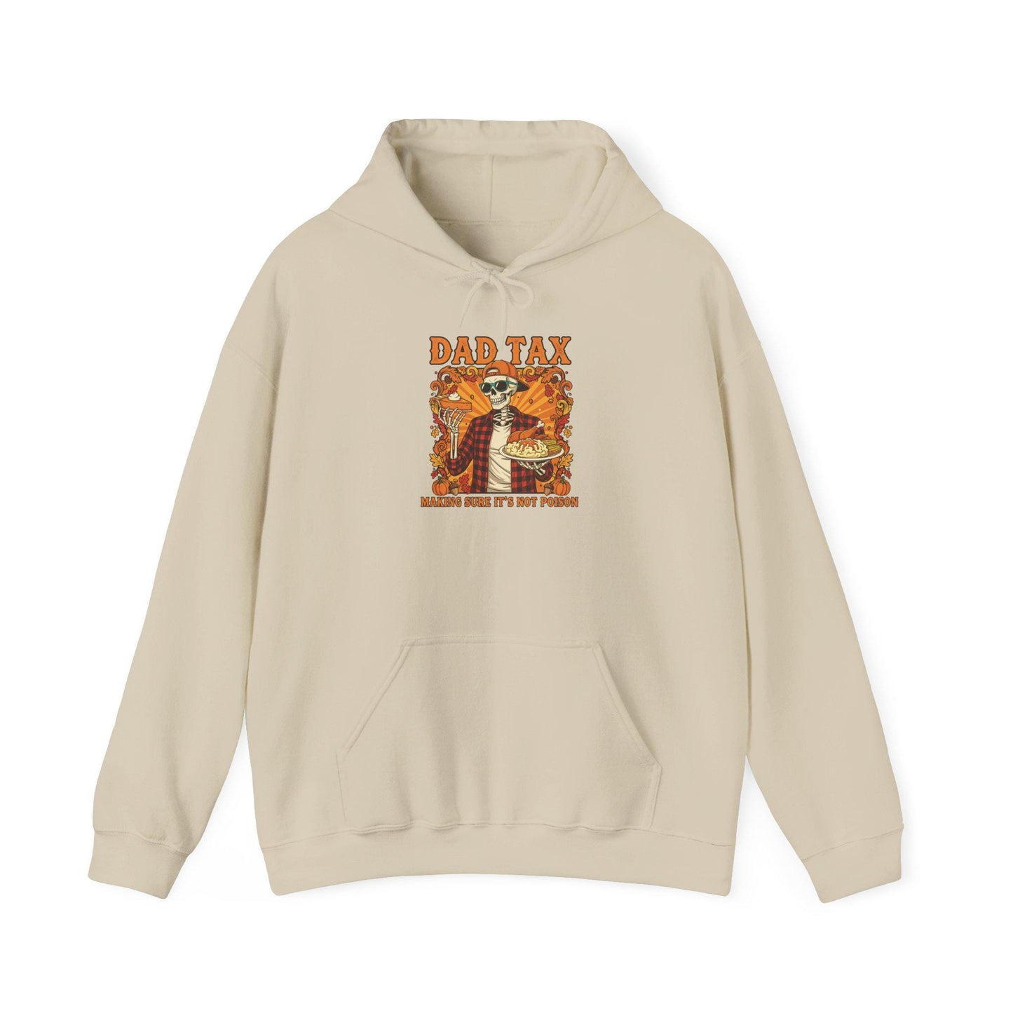Beige hoodie with a graphic design on a white background