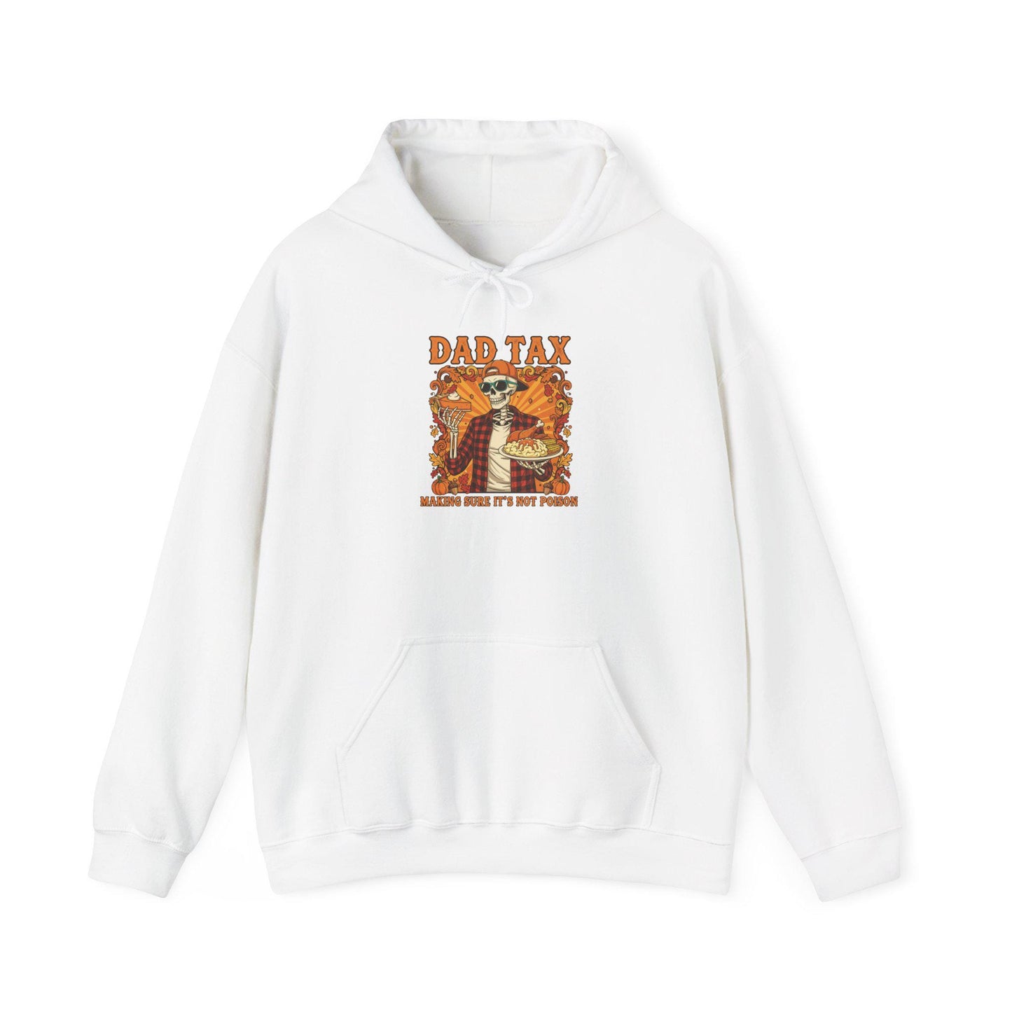 White hoodie with a graphic design on a white background