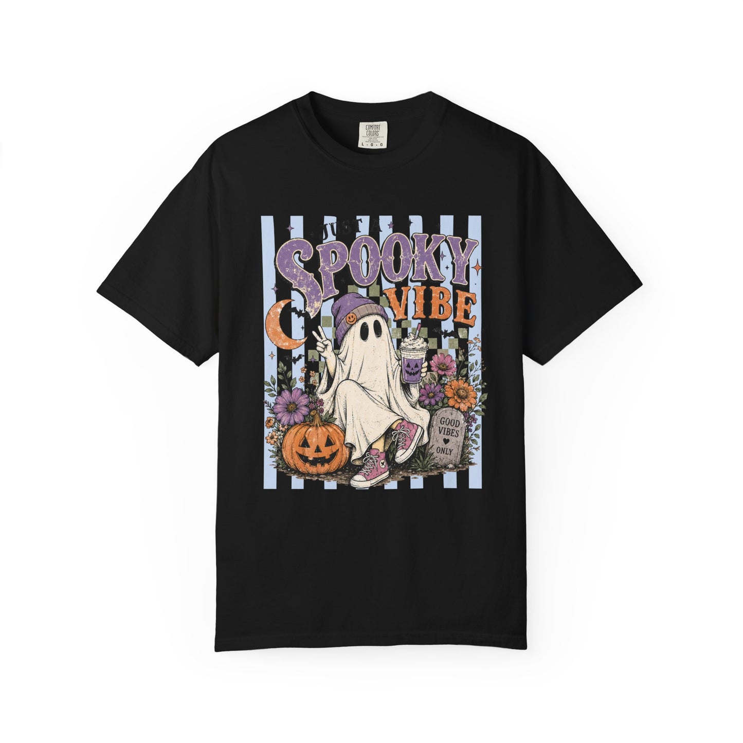 Just a Spooky Vibe Retro Ghost Shirt Cute Ghost Halloween Tee Spooky Vibes Sweatshirt Fall T-Shirt Women's Halloween Gift