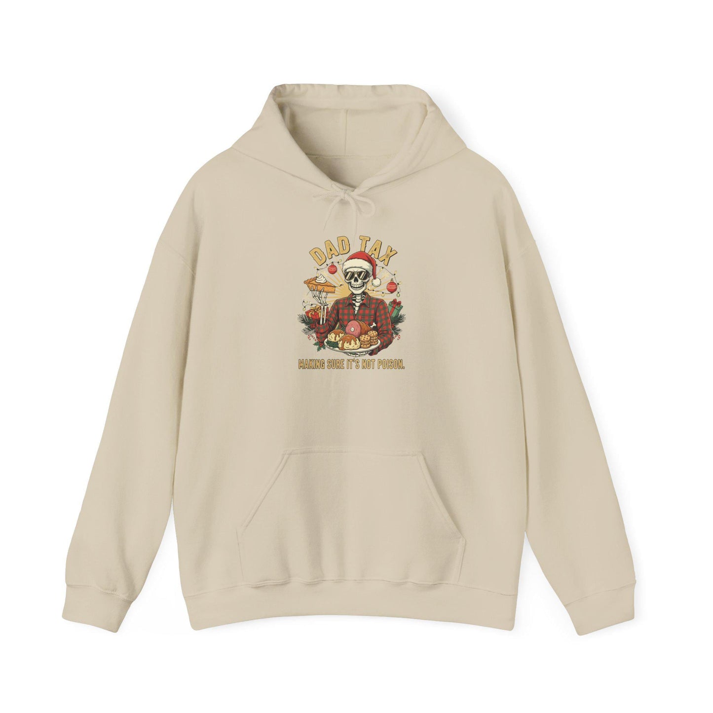 Beige hoodie with a graphic design on a white background