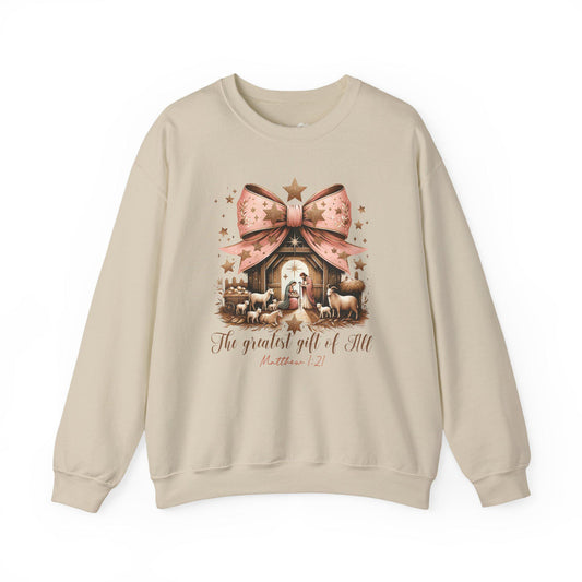 Bow Nativity Sweatshirt, Christian Christmas Gift