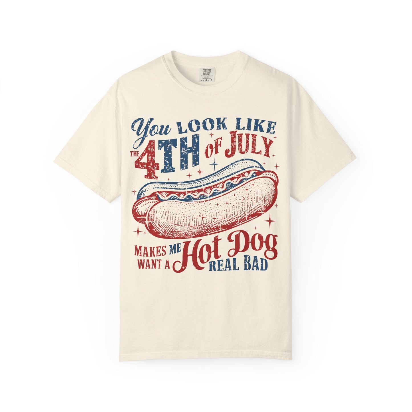 Funny Hot Dog 4th of July Comfort Colors Shirt: Patriotic USA Flag